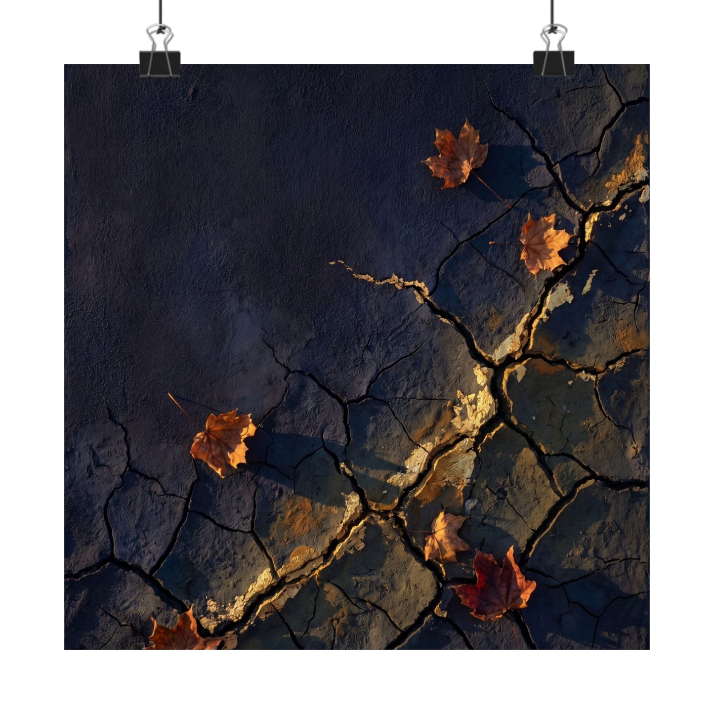 Golden Hour Cracked Earth Wall Art Print - Dark Japandi Seijaku Art Print