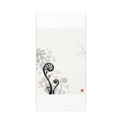 Winter Fern Unfurling Ukiyo E Inspired Canvas Art | Peaceful Decor
