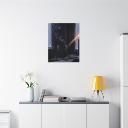 Incense Smoke Winter Canvas Art | Dark Japandi Sophisticated Design