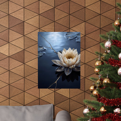 Winter Lotus Flower Gold Vein Wall Art Print | Resilient Decor