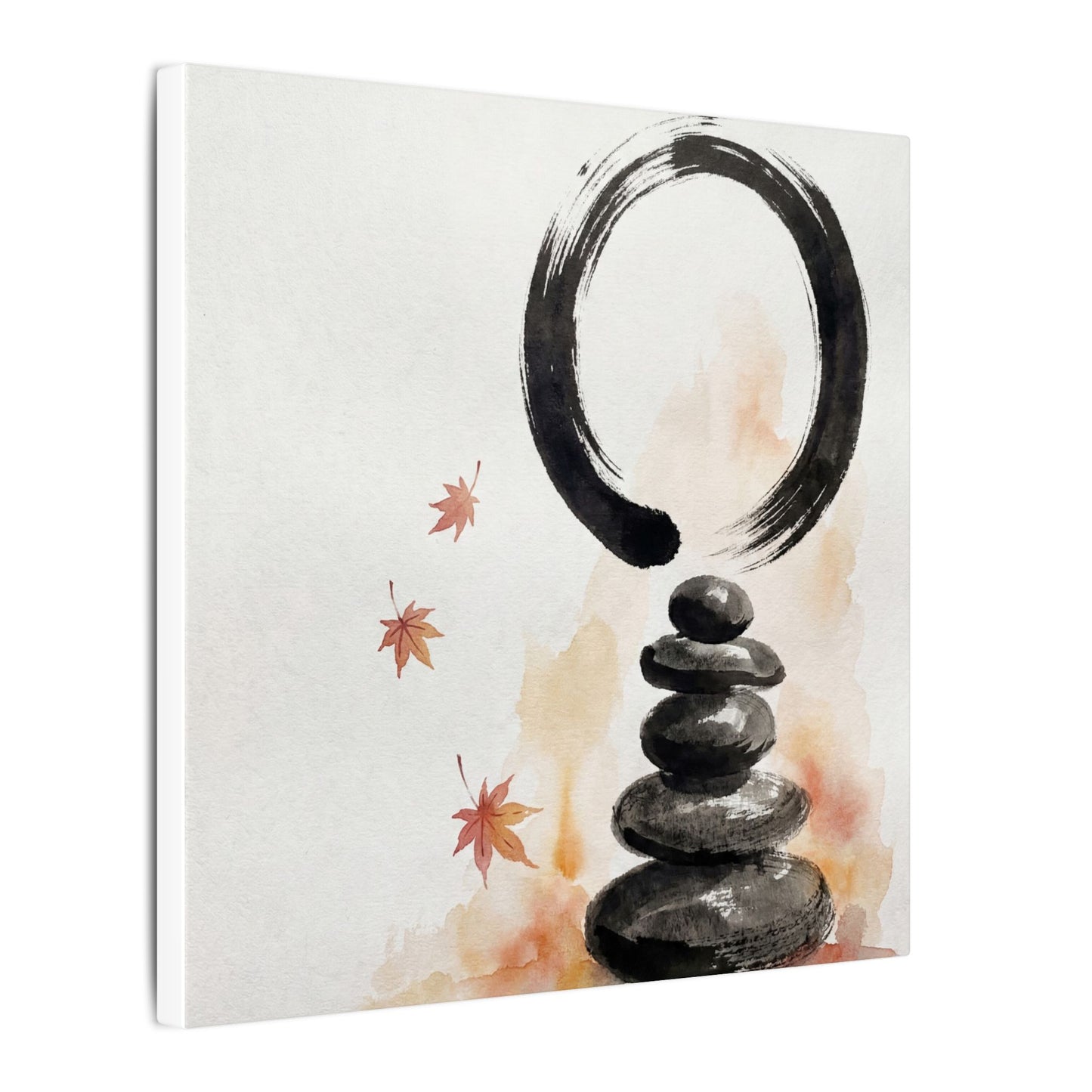 River Stones Canvas Art | Autumn Zen Enso Art