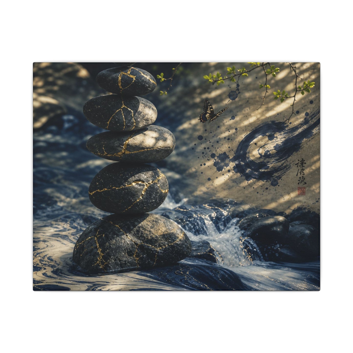 Kintsugi River Stones in Dappled | Broken Beauty Canvas Art