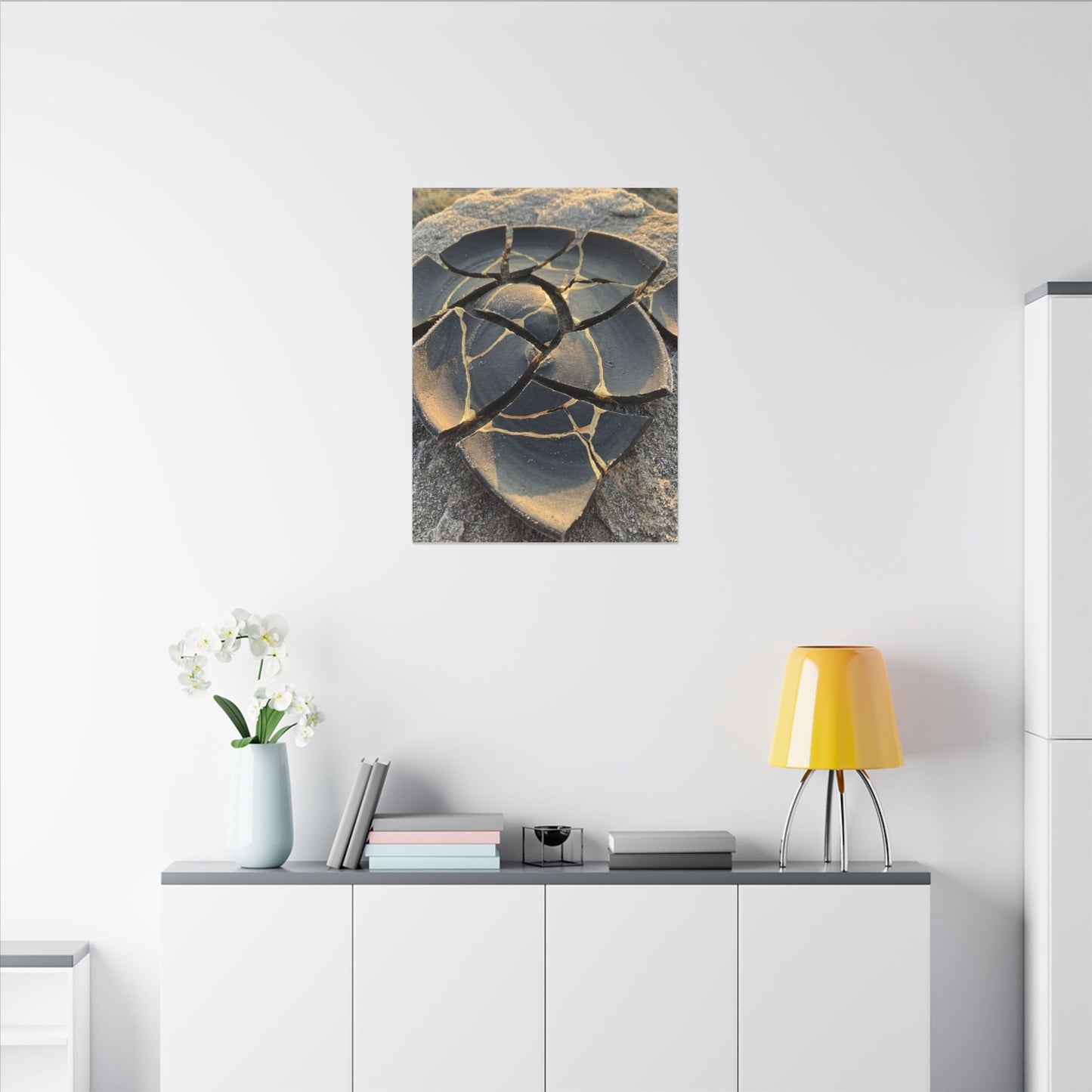 Broken Pottery Winter Canvas Art | Kintsugi Resilient Design