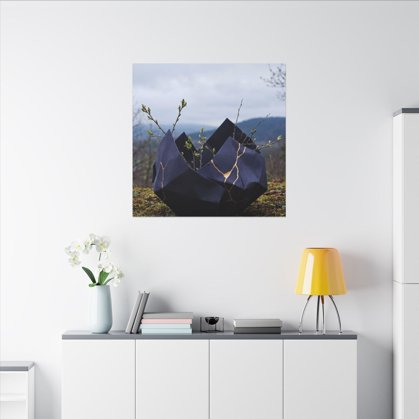 Paper Fold Canvas Art | Spring Kintsugi Gold Repair Art