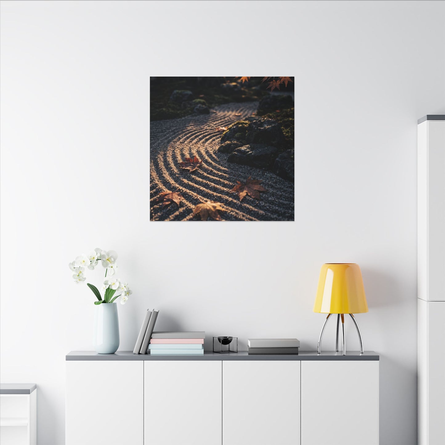 Rock Garden Moody Minimal Canvas Art | Bold Dark Japandi Art