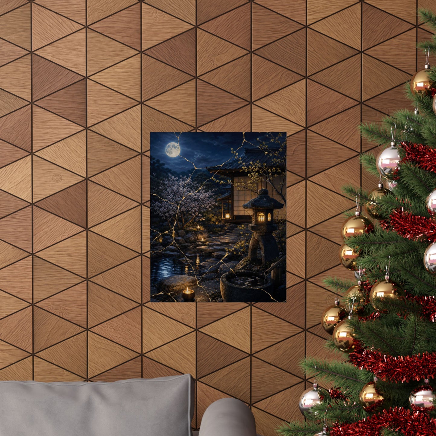 Spring Moonlit Garden Gold Vein Wall Art Print | Resilient Decor