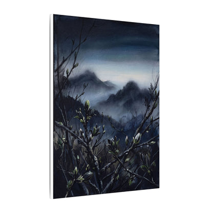Mountain Mist Spring Canvas Art | Dark Japandi Atmospheric Design