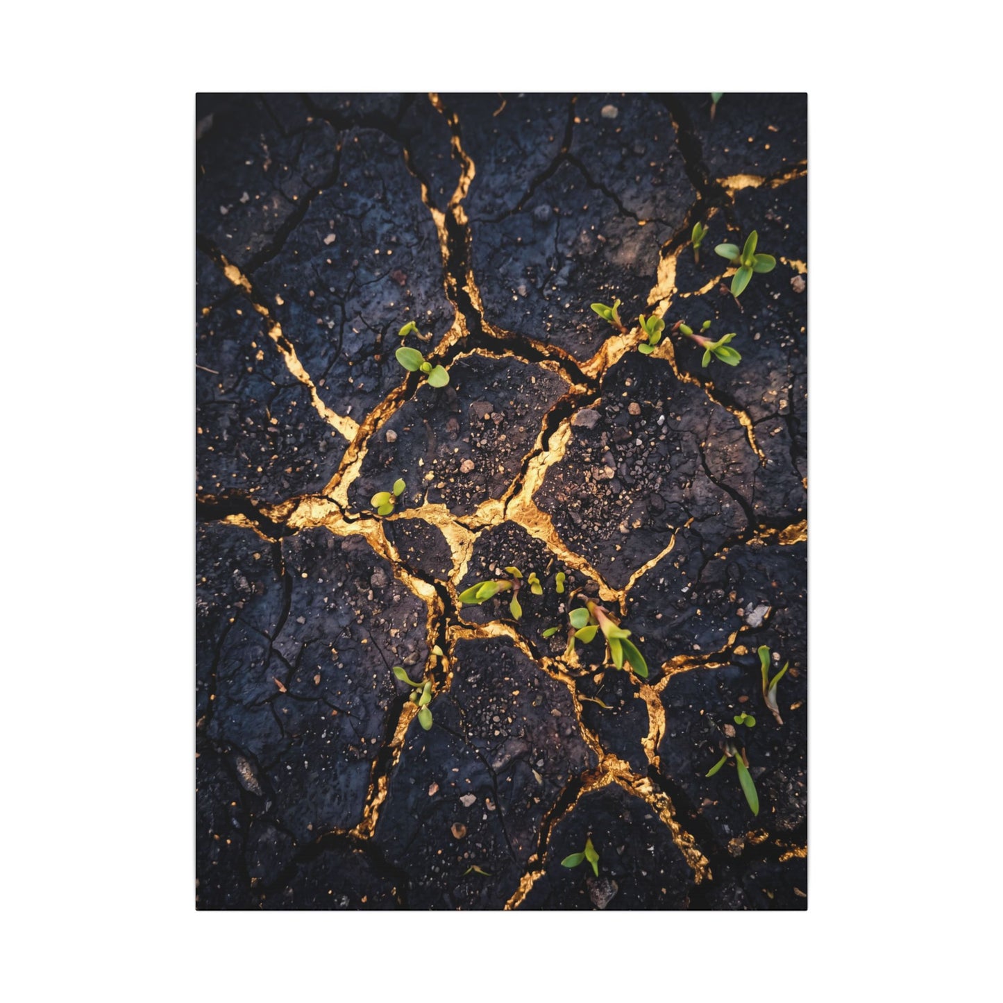 Spring Cracked Earth Crackle Gold Canvas Art | Healing Decor