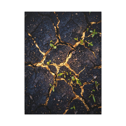 Spring Cracked Earth Crackle Gold Canvas Art | Healing Decor