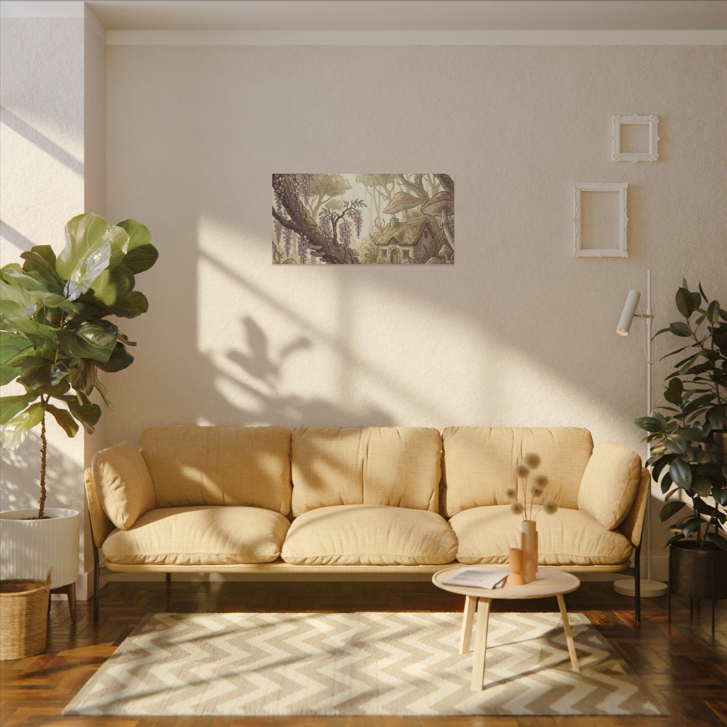 Summer Wisteria Mushroom Illustration Canvas Art | Enchanting Decor