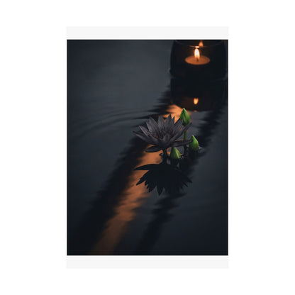 Candlelight Lotus Flower Wall Art Print - Dark Japandi Seijaku