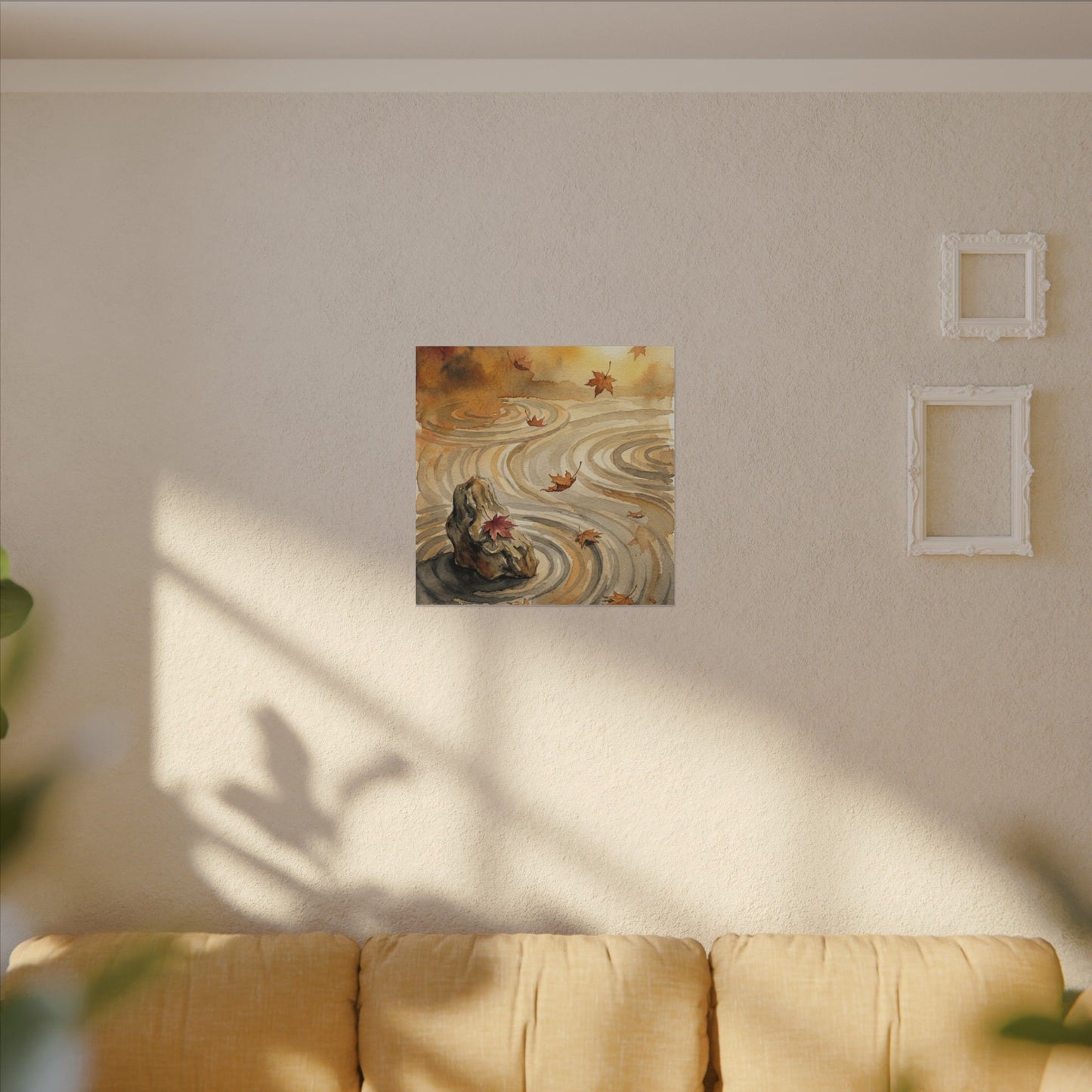 Autumn Rock Garden Watercolor Canvas Art | Neutral Decor