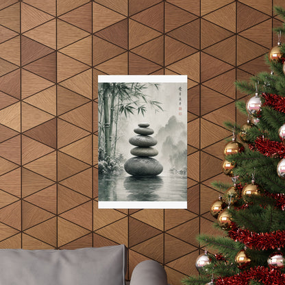 River Stones Sumi E Wall Art Print | Tranquil Zen Art