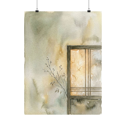 Shoji Screen Winter Wall Art Print | Japandi Earthy Design