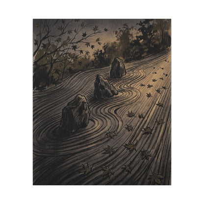Rock Garden Canvas Art | Autumn Dark Japandi Charcoal Ink Art
