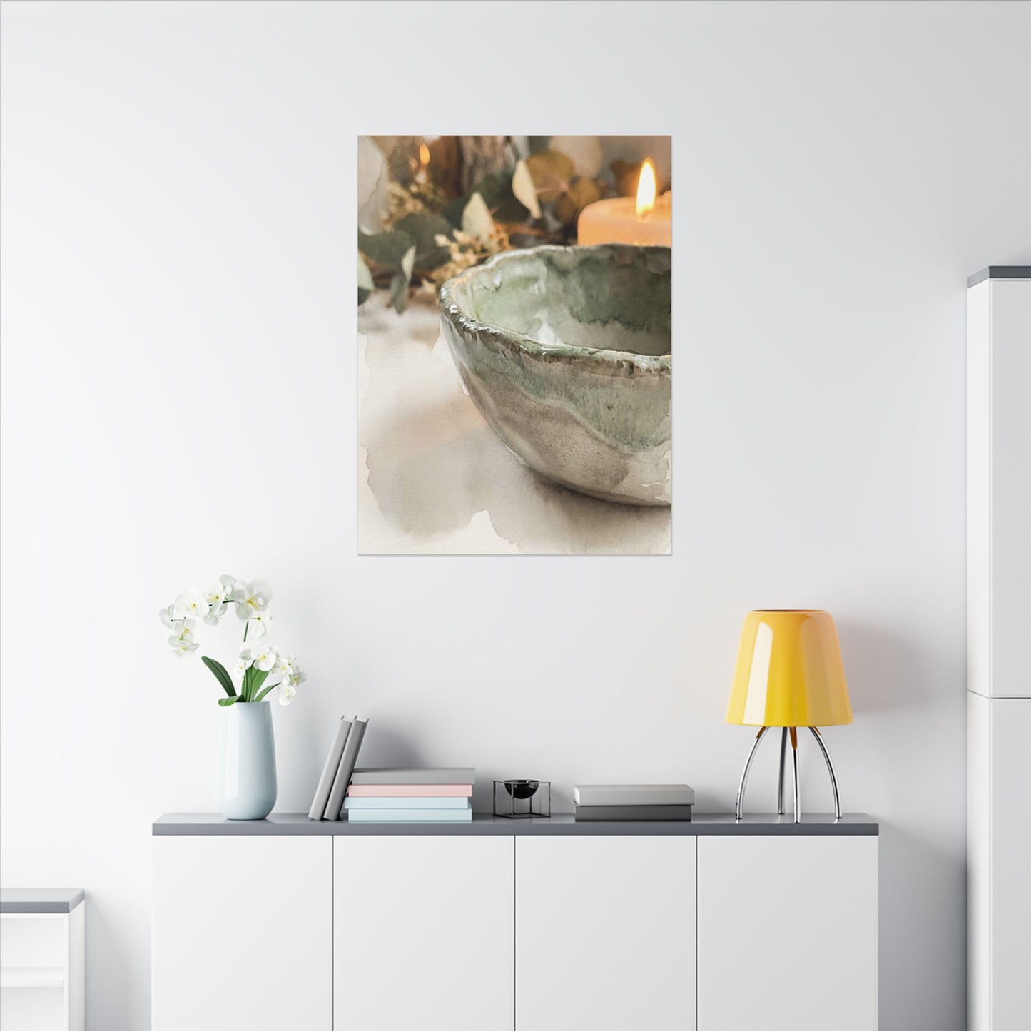 Ceramic Bowl Canvas Art | Summer Japandi Watercolor Art