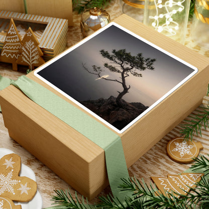 Dark Japandi Pine Tree in Dawn | Moody Minimal Sticker Art Print