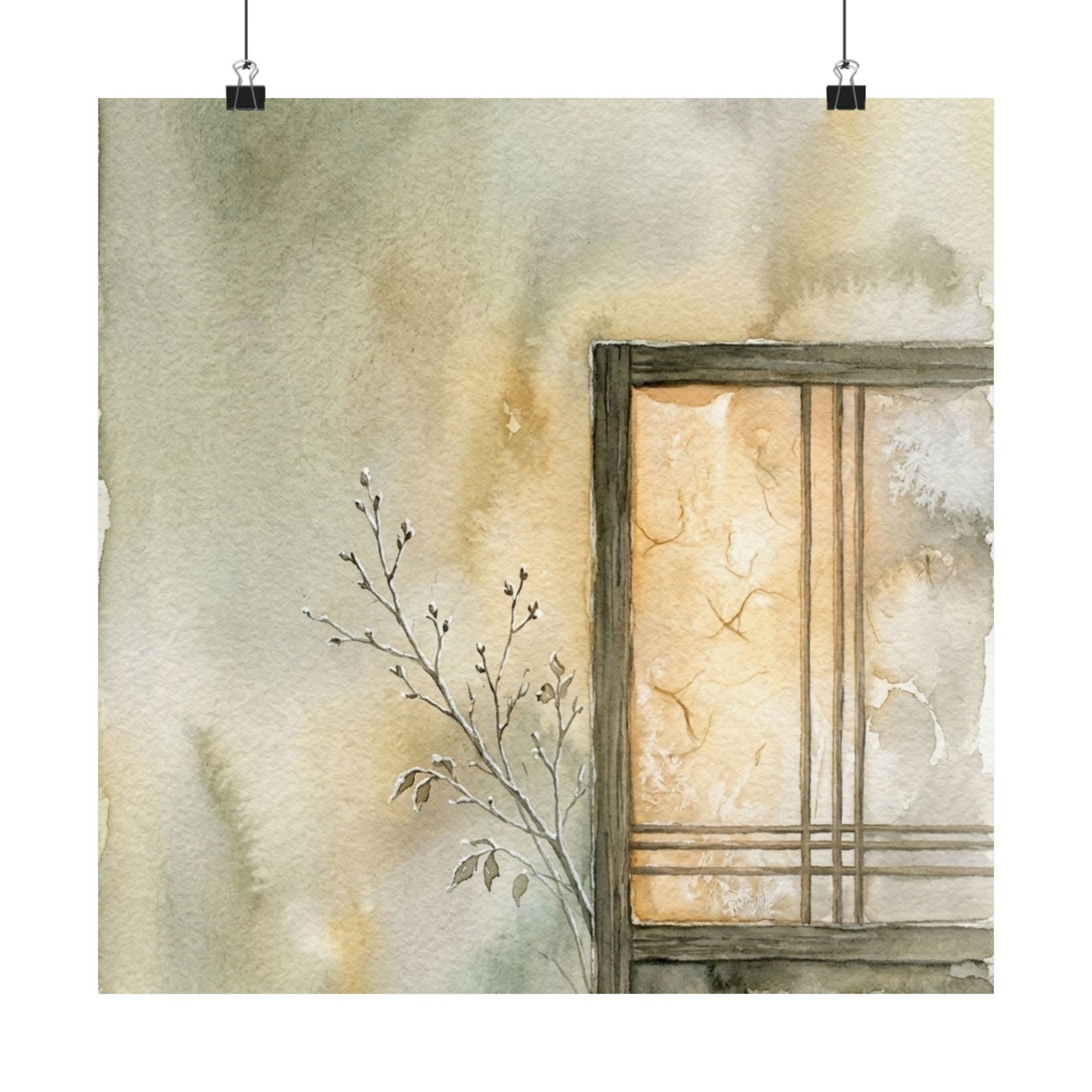 Shoji Screen Winter Wall Art Print | Japandi Earthy Design
