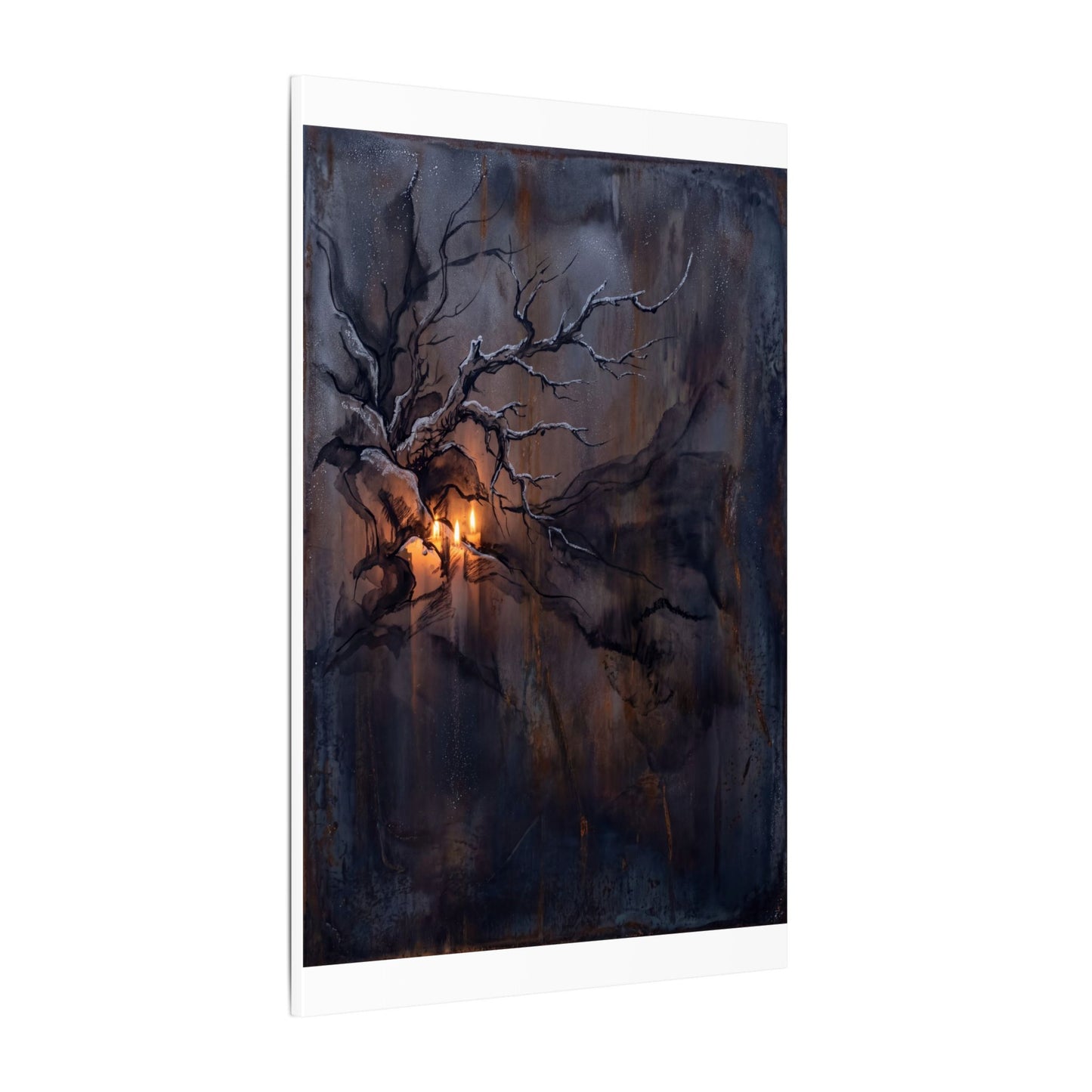 Winter Rust Patina Charcoal Ink Canvas Art | Atmospheric Decor