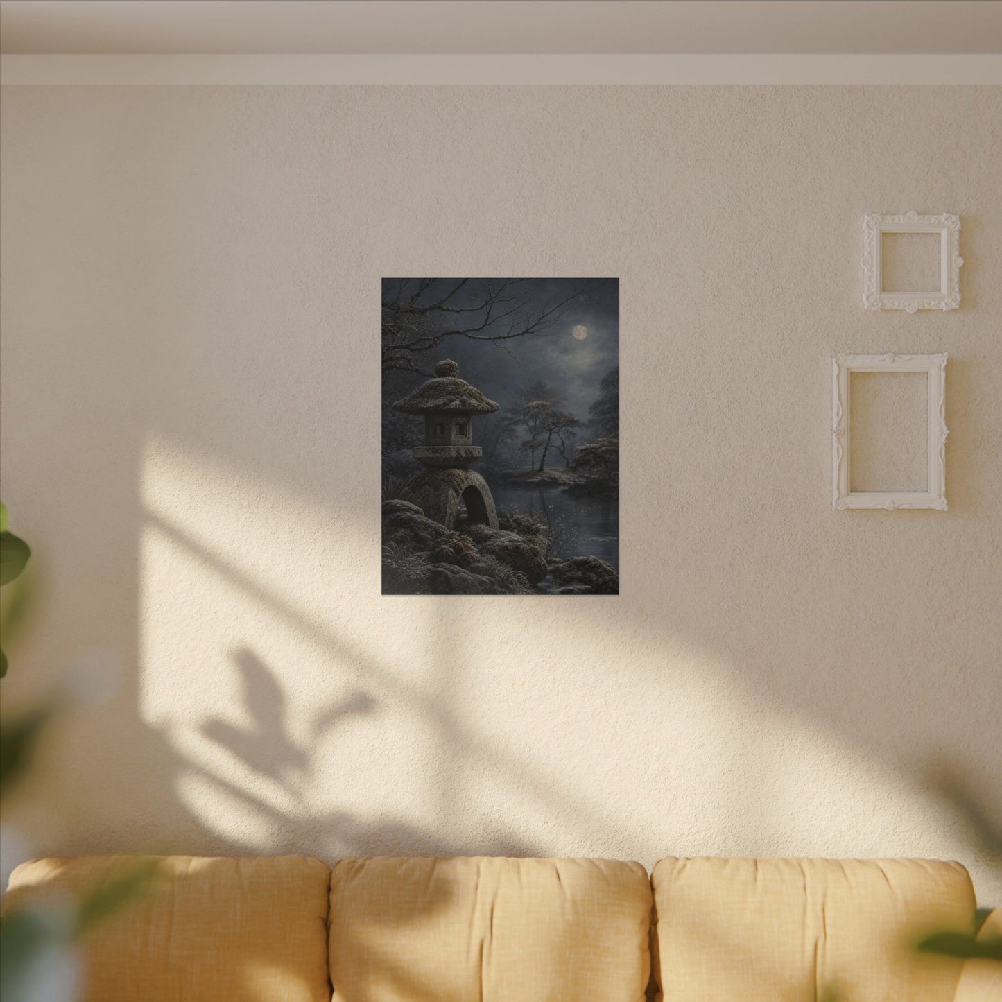 Stone Lantern Canvas Art | Winter Japandi Japanese Pattern Art