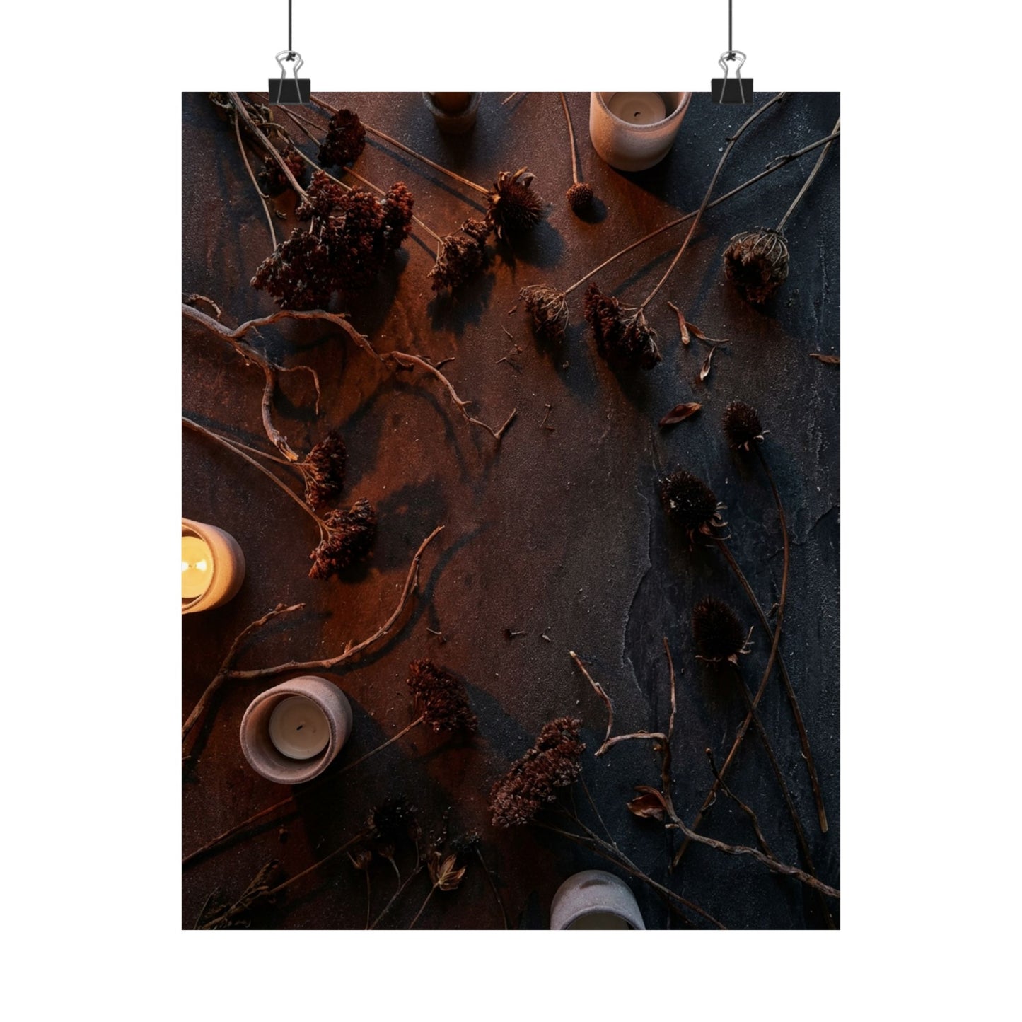 Dried Flowers Winter Wall Art Print | Dark Japandi Sophisticated Design Art Print