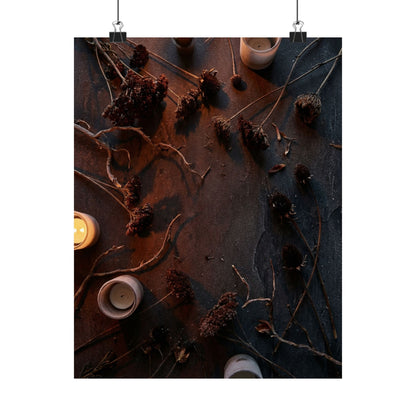 Dried Flowers Winter Wall Art Print | Dark Japandi Sophisticated Design Art Print
