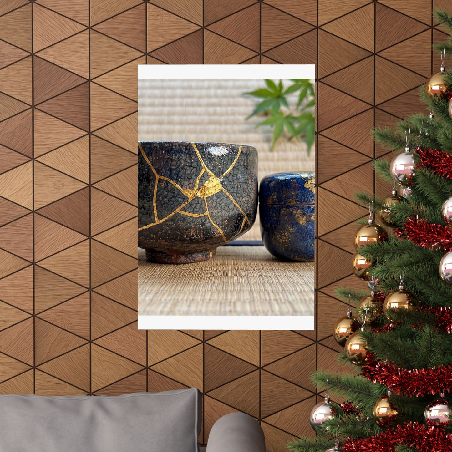 Kintsugi Tea Ceremony in Dawn | Crackle Gold Wall Art Print