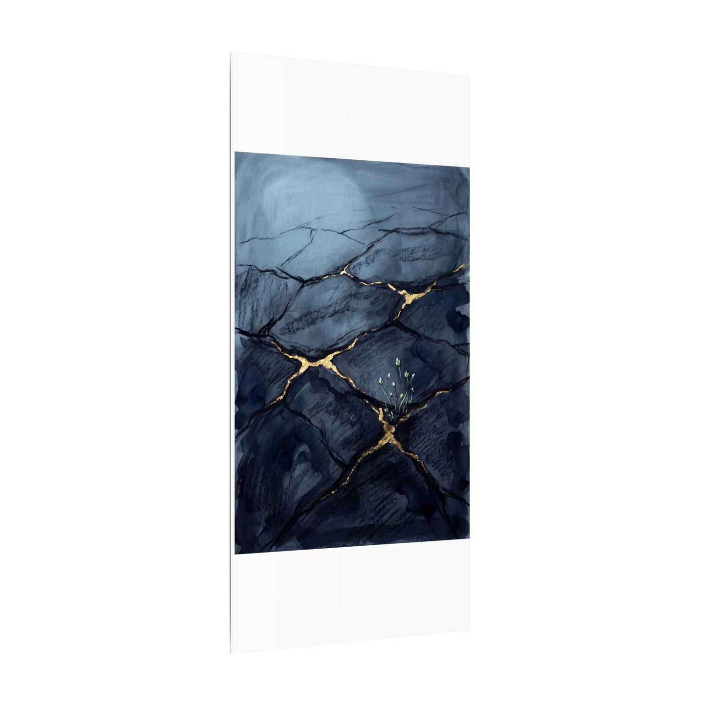 Mono No Aware Cracked Earth Canvas Art - Dark Japandi Charcoal Ink