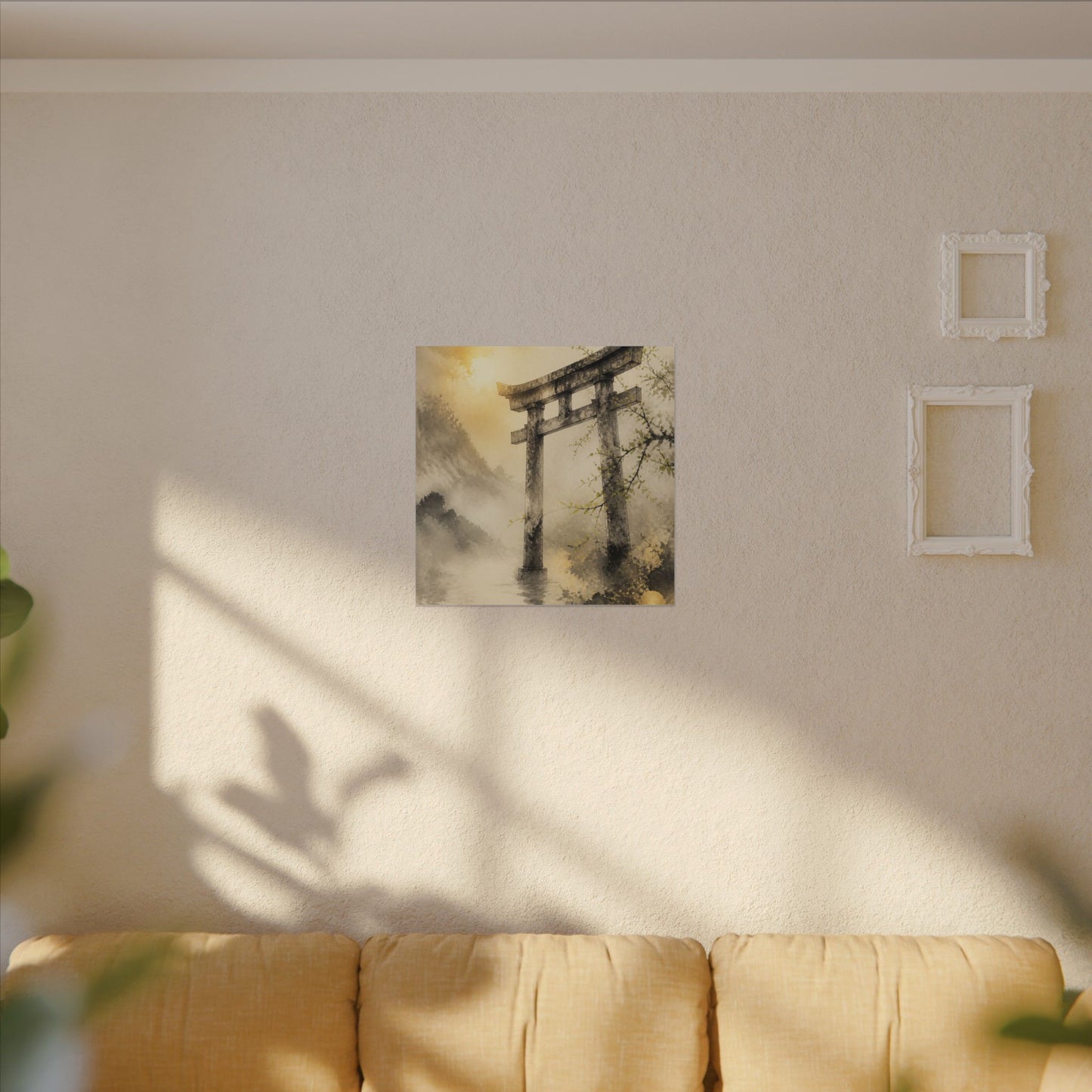 Spring Torii Gate Sumi E Canvas Art | Tranquil Decor