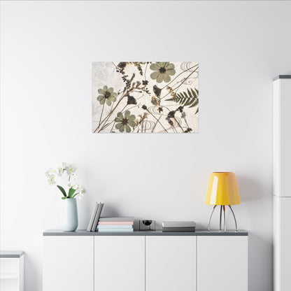 Japandi Dried Flowers in Golden Hour | Japanese Pattern Canvas Art