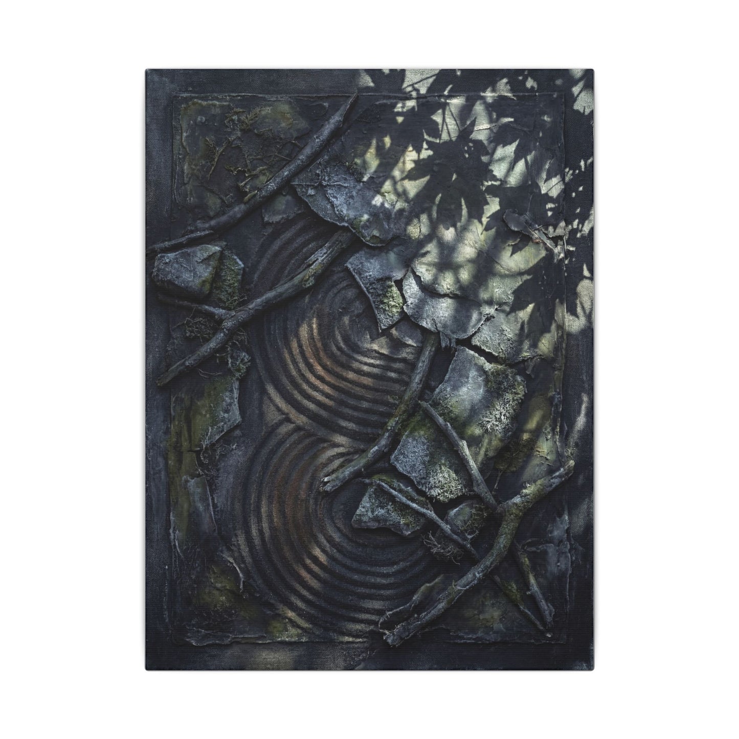 Rock Garden Canvas Art | Winter Dark Japandi Dark Texture Art
