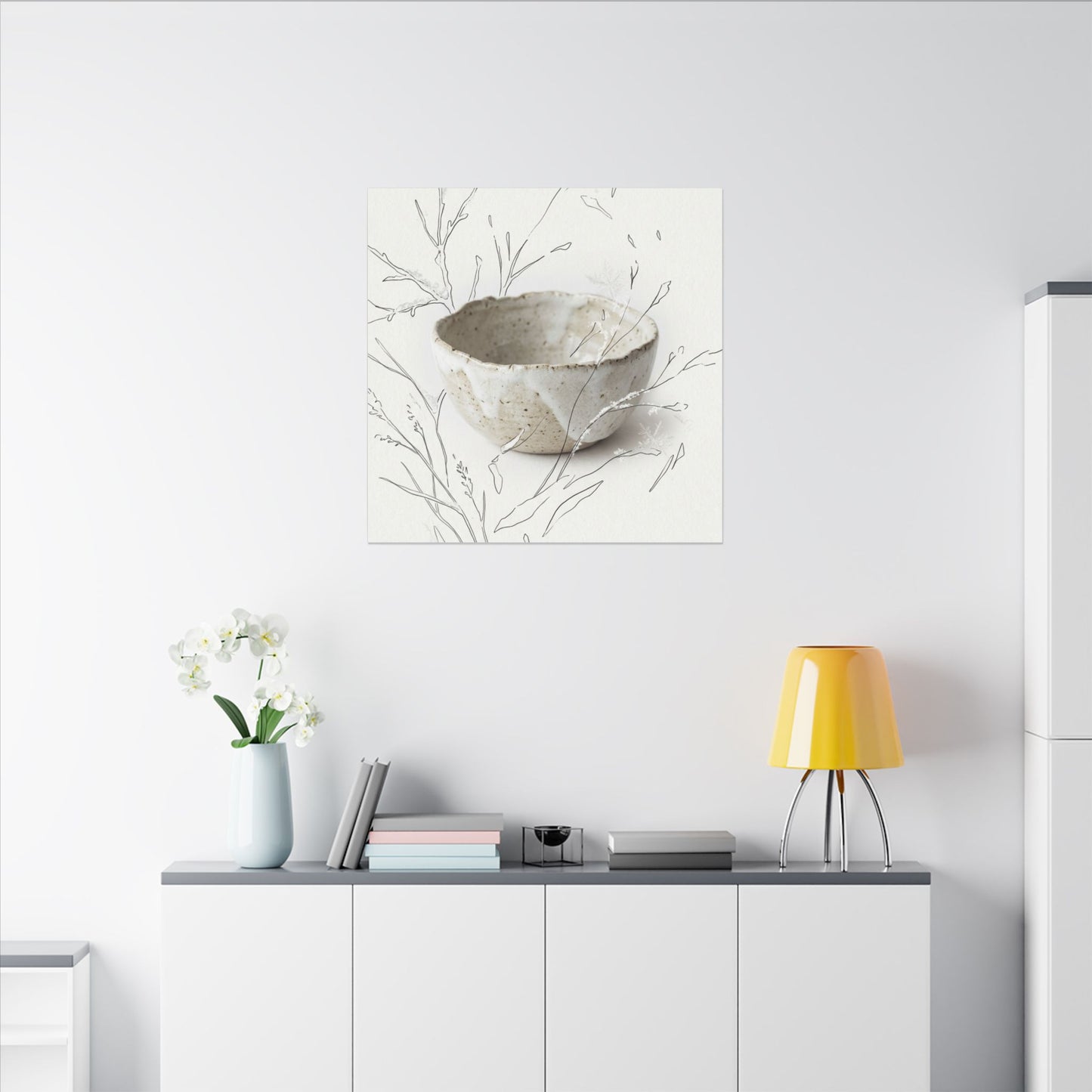 Neutral Ceramic Bowl Canvas Art - Minimal Line Japandi