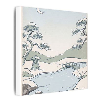 Japandi Moonlit Garden in Moonlight | Minimal Line Canvas Art