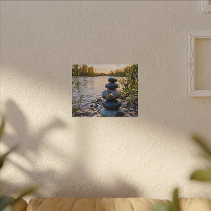 Kintsugi River Stones in Golden Hour | Gold Vein Canvas Art