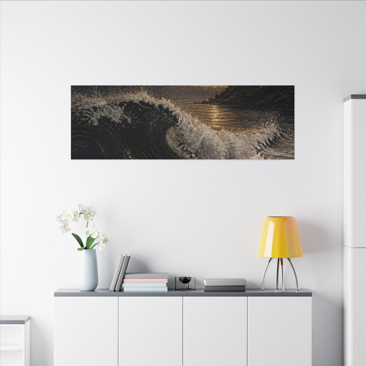 Ocean Wave Dark Texture Canvas Art | Bold Dark Japandi Art
