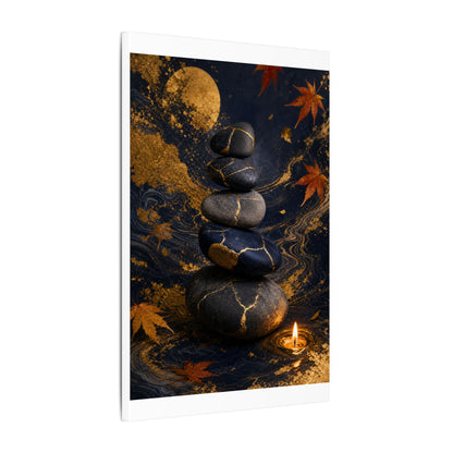 River Stones Autumn Canvas Art | Kintsugi Artful Design