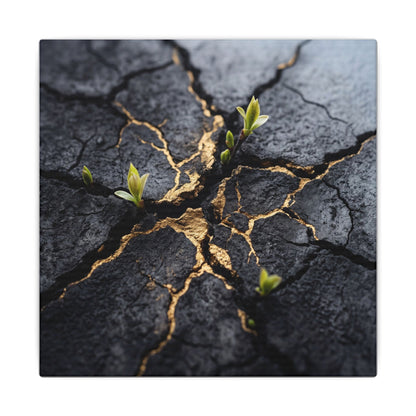 Ma Cracked Earth Canvas Art - Dark Japandi Charcoal Ink