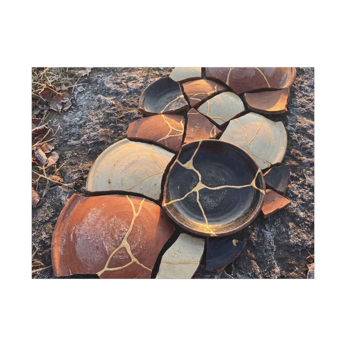 Winter Broken Pottery Gold Vein Canvas Art | Beautiful Decor Art Print