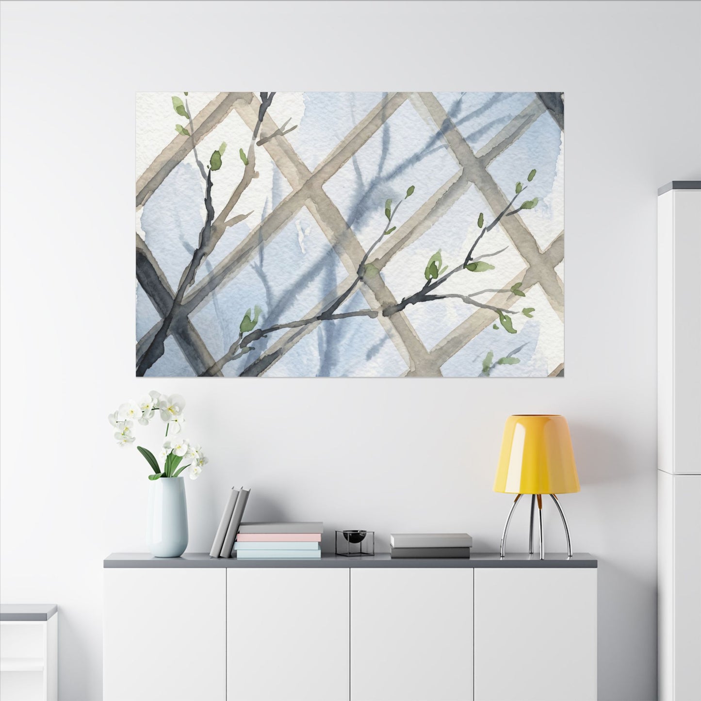 Shoji Screen Canvas Art | Spring Japandi Watercolor Art