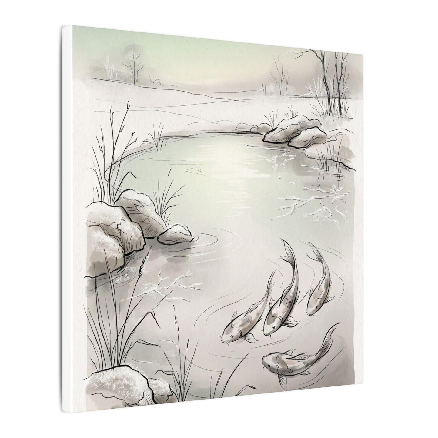 Koi Pond Minimal Line Canvas Art | Cozy Japandi Art