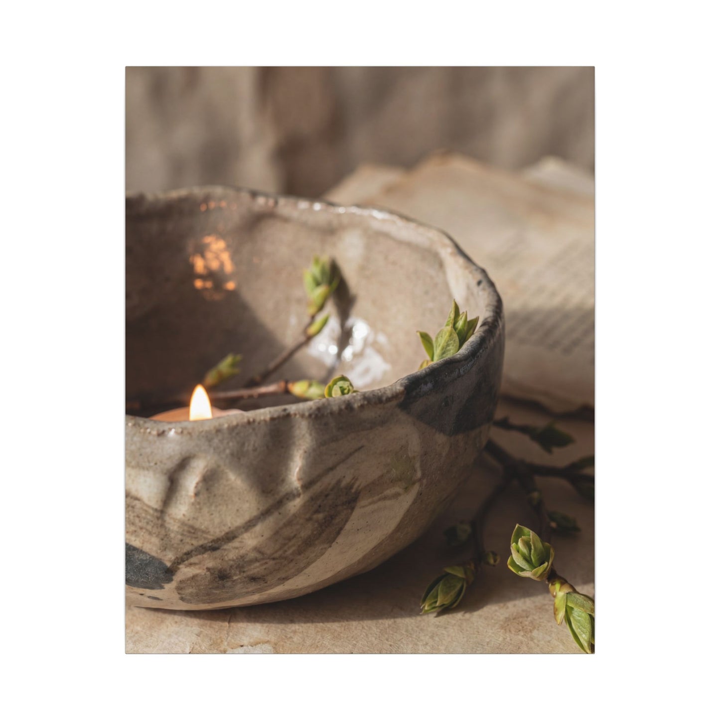 Candlelight Ceramic Bowl Canvas Art - Japandi Ma