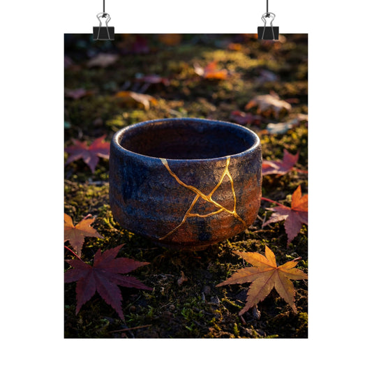 Moonlit Garden Wall Art Print | Autumn Kintsugi Gold Repair Art Art Print