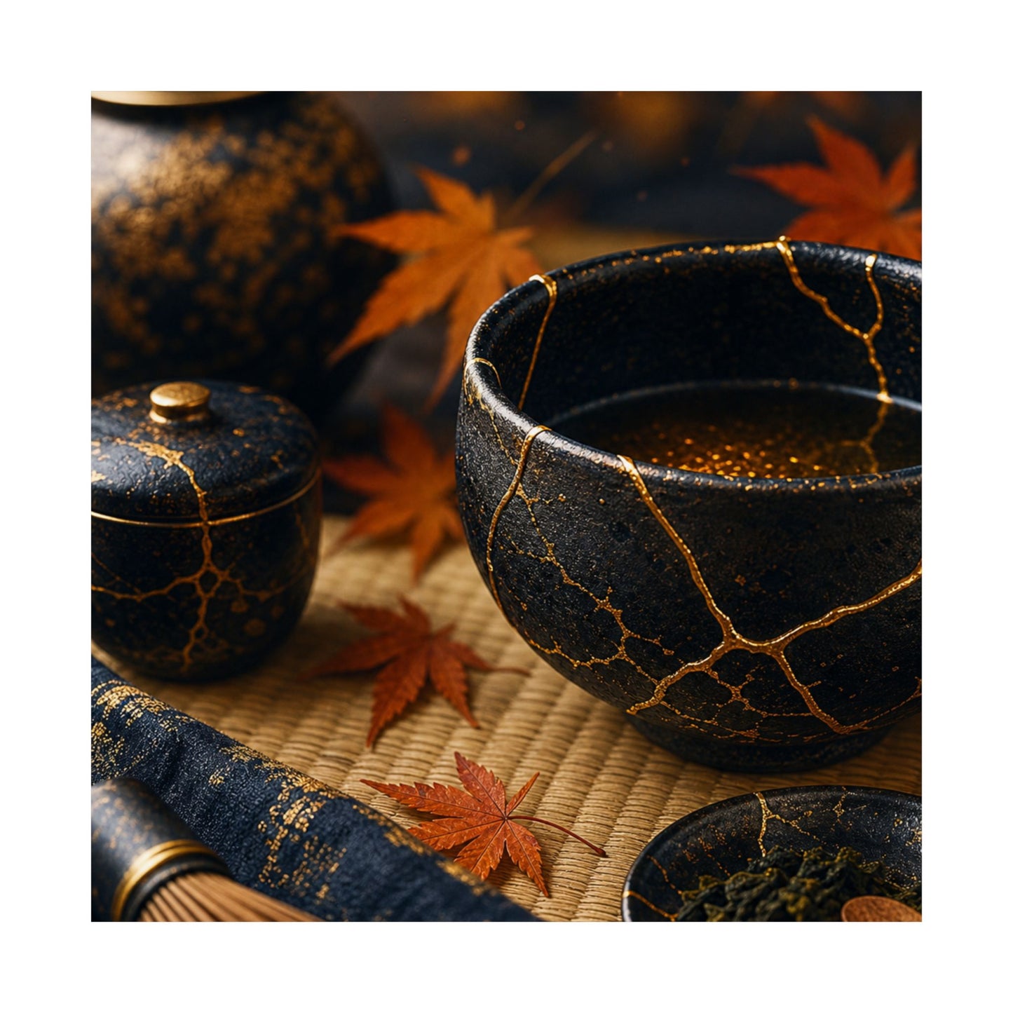 Tea Ceremony Gold Repair Wall Art Print | Healing Kintsugi Art