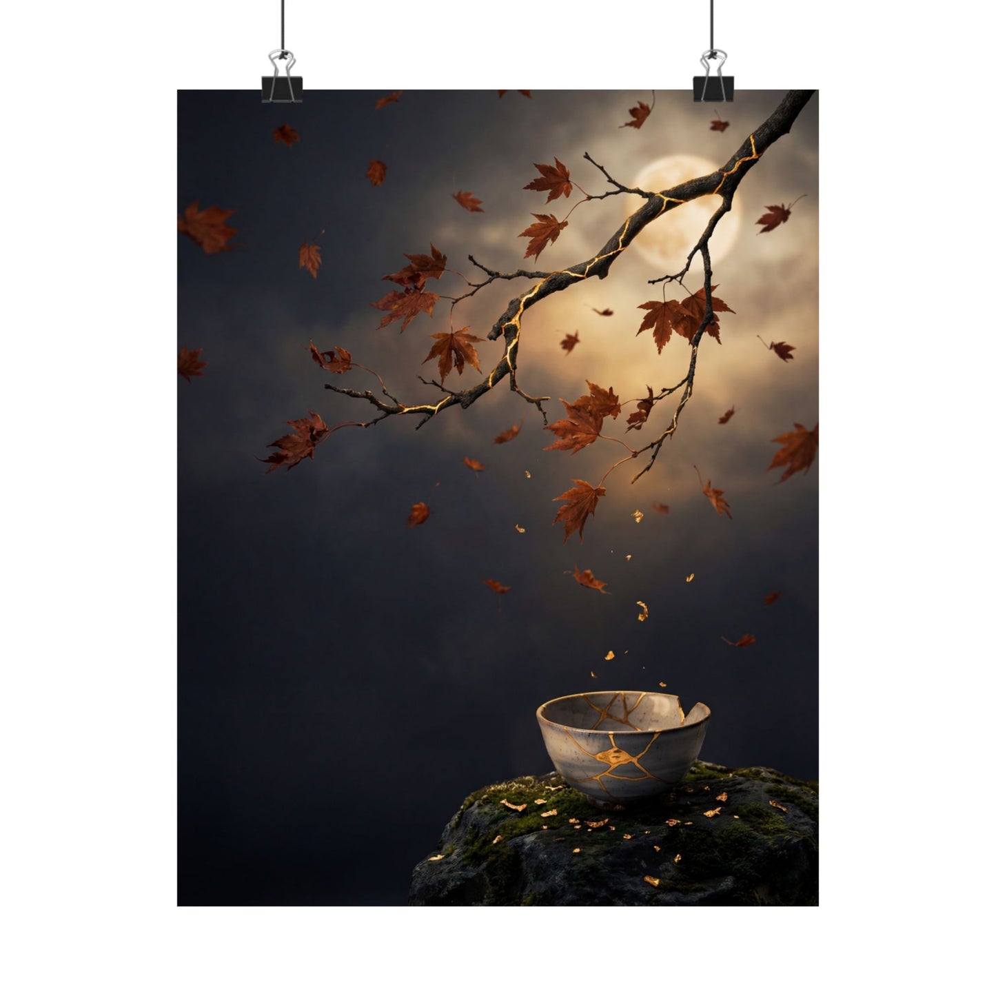 Kintsugi Moonlit Garden in Golden Hour | Gold Repair Wall Art Print Art Print