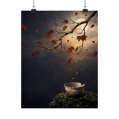 Kintsugi Moonlit Garden in Golden Hour | Gold Repair Wall Art Print Art Print