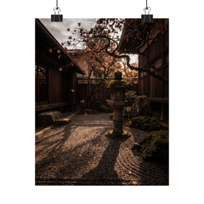 Autumn Stone Lantern Shadow Zen Wall Art Print | Moody Decor