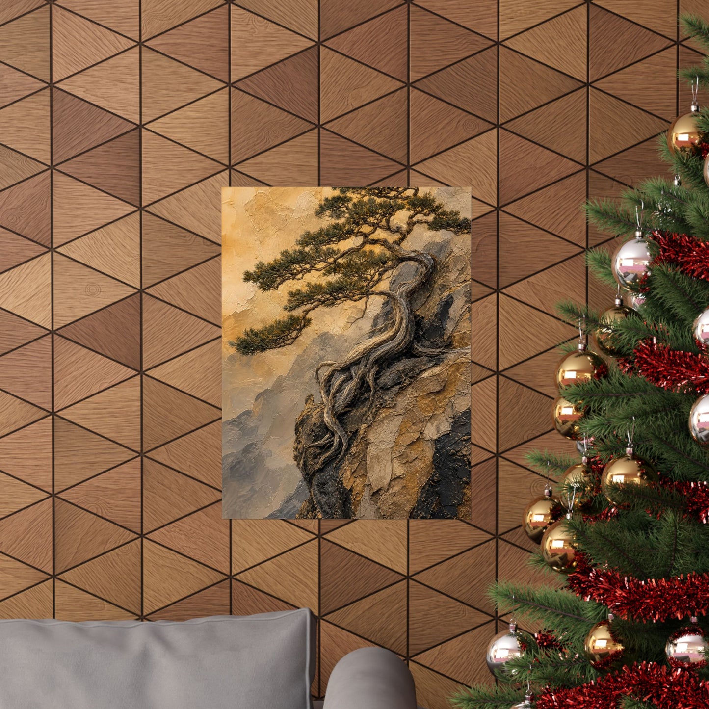 Elegant Pine Tree Wall Art Print - Texture Japandi