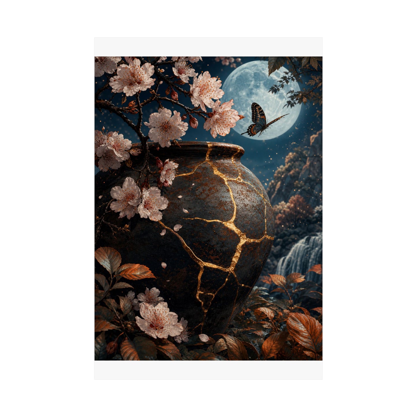 Cherry Blossom Gold Repair Wall Art Print | Beautiful Kintsugi Art