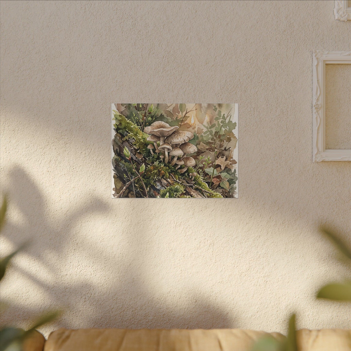 Wild Mushrooms Canvas Art | Spring Japandi Watercolor Art