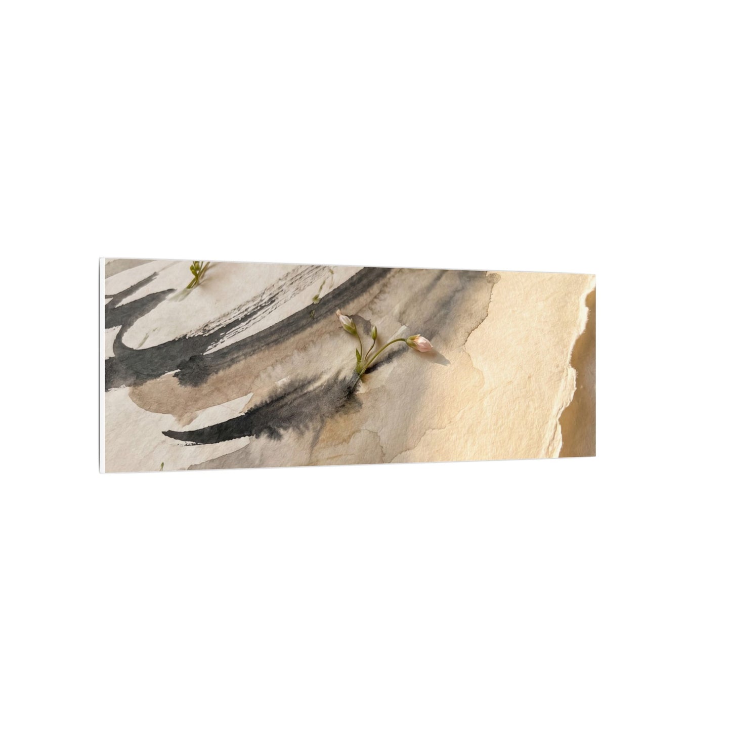 Ink Brushstroke Watercolor Canvas Art | Neutral Japandi Art